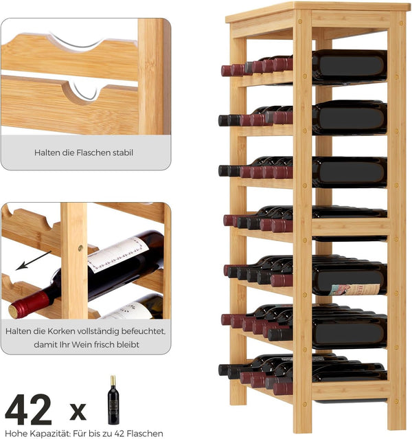 7-Tier Bamboo Wine Rack, Holds 42 Bottles - Karrari