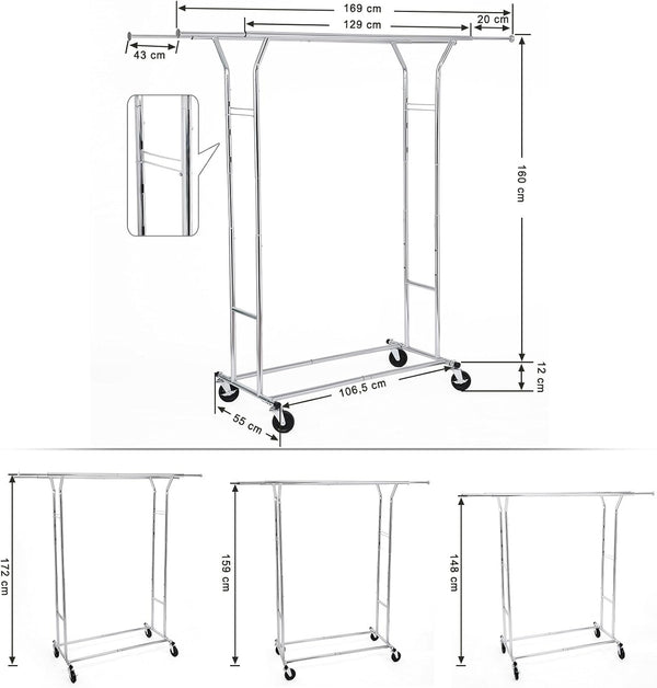 Heavy-Duty Metal Coat Rack Stand on Wheels - Karrari