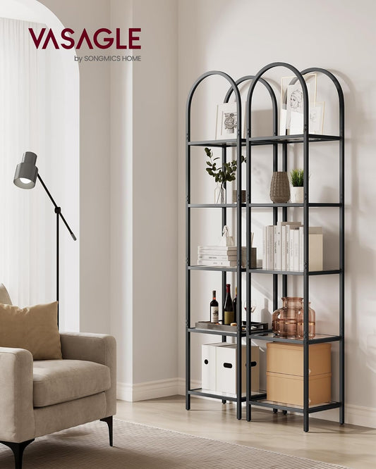 5-Tier Shelf, Tempered Glass Shelving Unit, Arched Design, for Living Room Bedroom Study Bathroom