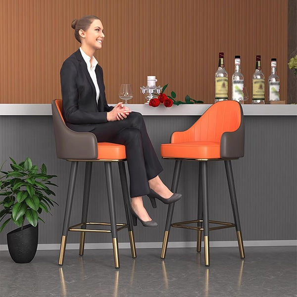 Upholstered Bar Stools – Orange Faux Leather with Black & Gold Legs (Set of 2) - Karrari