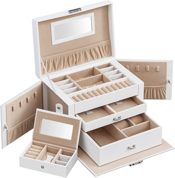 3-Tier Jewelery Box, Jewelery Box with 2 Drawers, with Portable Travel Mini Box, Handle, Lockable, Jewelery Box