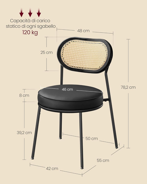 Dining Chairs – Rattan Back & PU Padded Seat (Set of 2)
