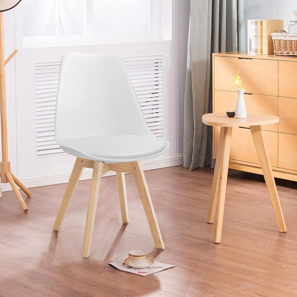 Dining Chairs Modern Home Dining Room Kitchen Waiting Room Armless Side Chair w/Padded Seat Wood Legs White (Set of 4) - Karrari
