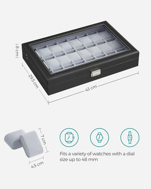 Lockable Watch Box with 24 Slots – Storage Case