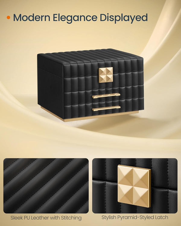 Elegant 3-Tier PU Leather Jewellery Box with Mirror