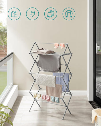 Foldable Clothes Airer, Steel Frame, 37 x 75 x 135.1 cml, Grey