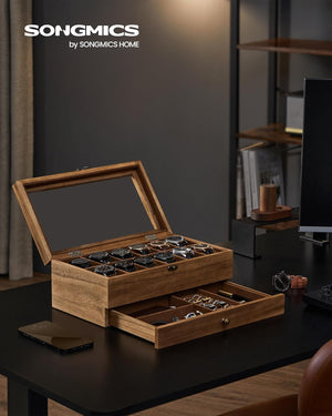 2-Tier Wood Watch Case with Large Glass Lid - Karrari