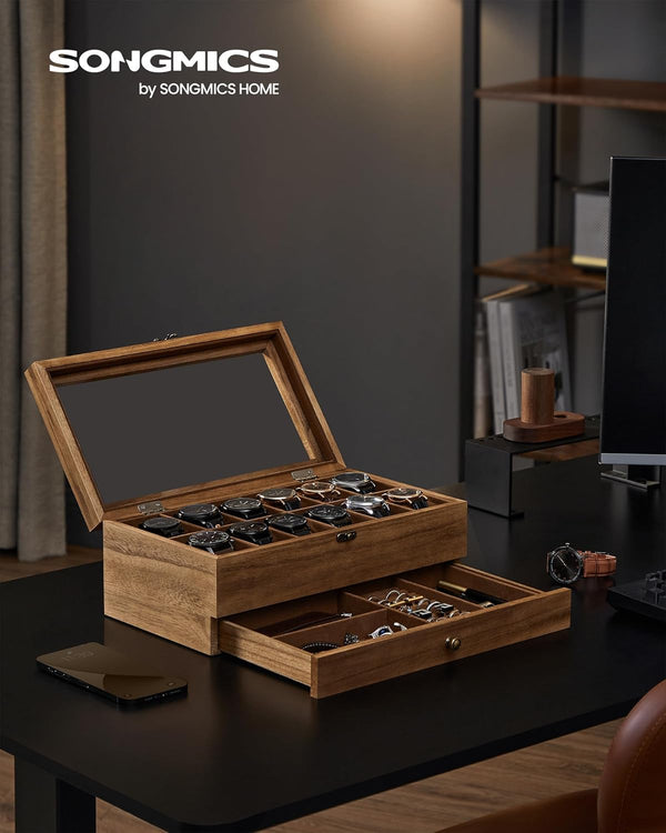 2-Tier Wood Watch Case with Large Glass Lid - Karrari
