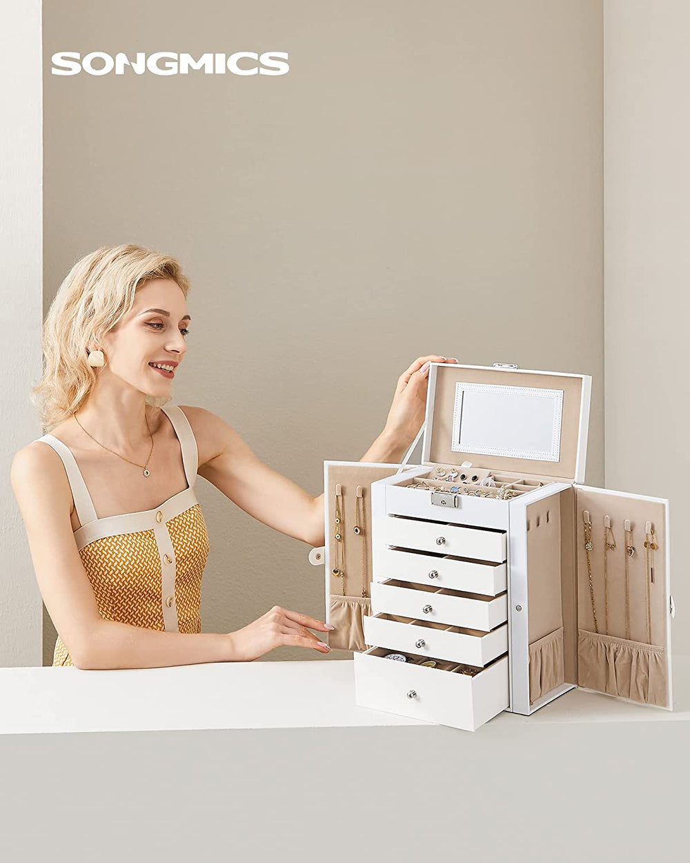 6-Tier Lockable Jewellery Box with Mirror & 5 Drawers - Karrari