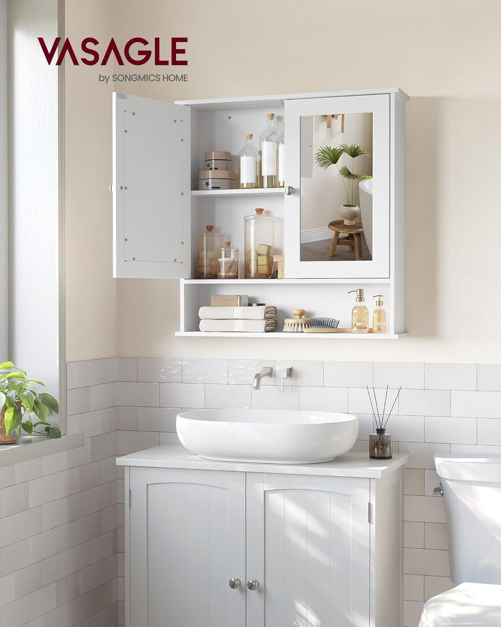 Wall-Mounted Bathroom Cabinet with Mirror Doors