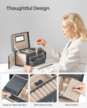 Lockable Jewellery Box with Mirror & 2 Drawers - Karrari