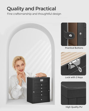 6-Tier Lockable Jewellery Box with Mirror & 5 Drawers - Karrari