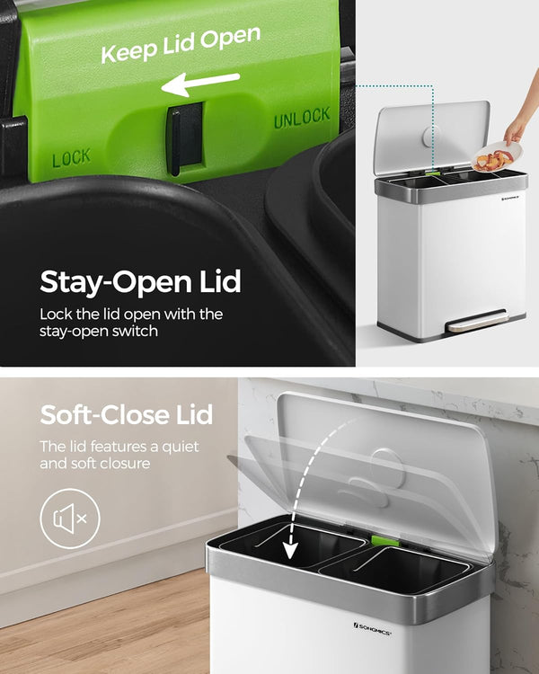 Stainless Steel Pedal Bin (2×30L) - Soft-Close Lid