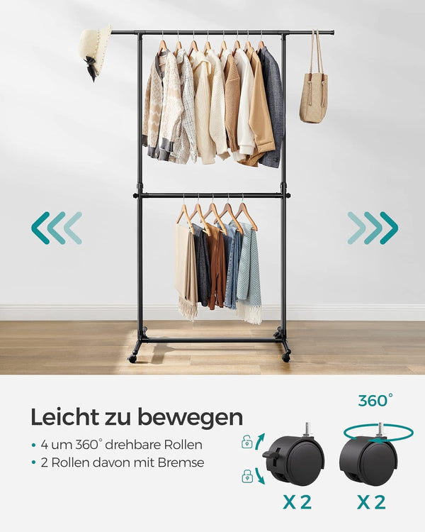 Double Clothes Rail on Wheels – Extendable & Adjustable