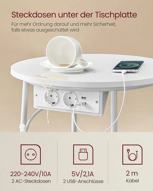 Round Side Table with Charging Station & Basket
