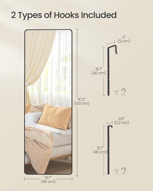 Full-Length Hanging Mirror, Over-Door or Wall-Mounted (40x120cm)