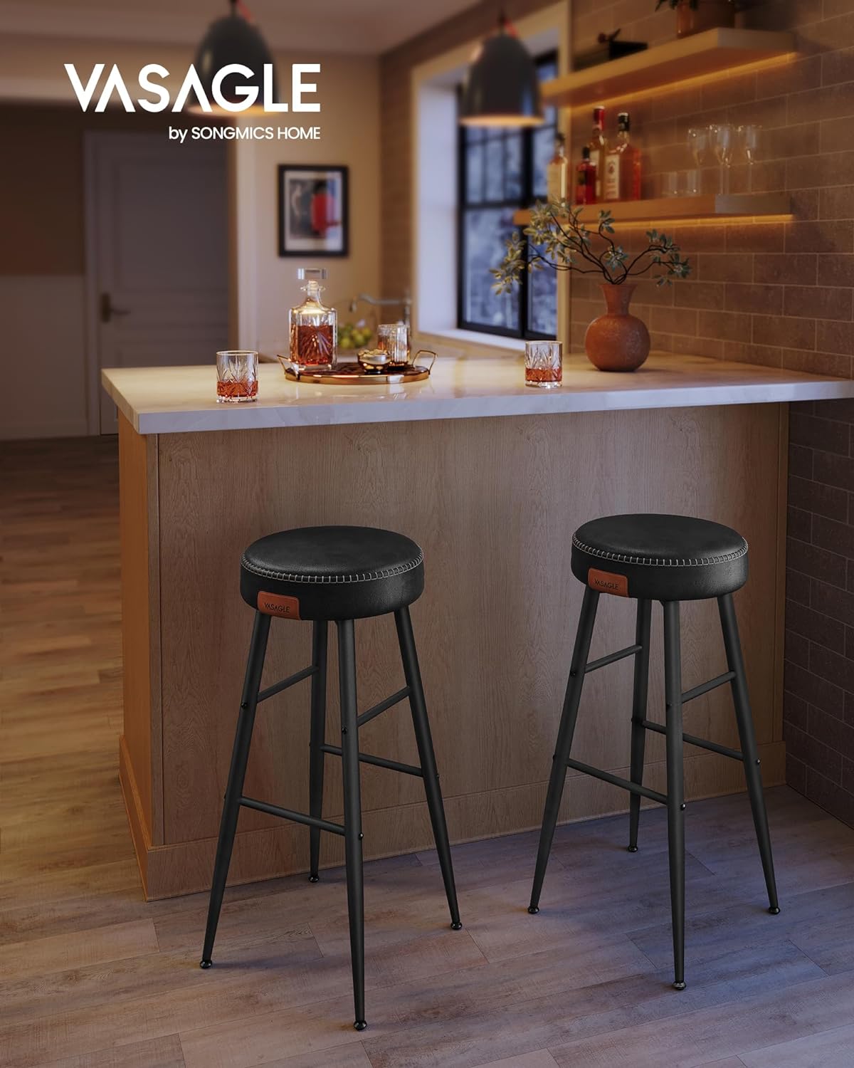 VASAGLE EKHO Collection - Bar Stools Set of 2, Kitchen Counter Stools, Breakfast Stools, Synthetic Leather with Stitching,