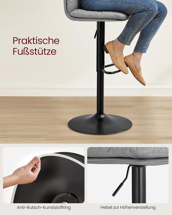 Set of 2 Height-Adjustable PU Bar Chairs - Karrari