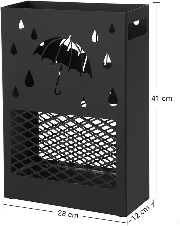 Metal Umbrella Stand with Drip Tray & Hooks (Rectangular) - Karrari