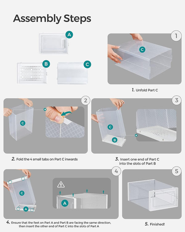 Pack of 12 Clear Stackable Plastic Shoe Storage Boxes - Karrari
