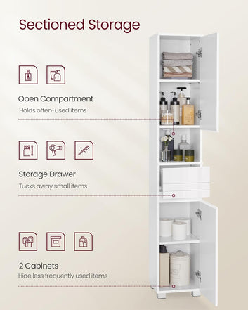 Tall Bathroom Cabinet, Slim Storage Cabinet, Narrow Cupboard, Bathroom Storage Unit