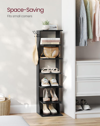 Slim Shoe Rack, Narrow Shoe Storage Organiser, 6-Tier Shoe Stand, for Small Spaces