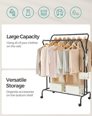 Heavy-Duty Double Clothes Rail with Wheels - Karrari