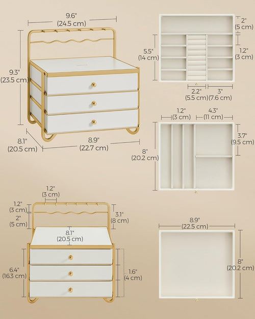 3-Tier Jewellery Organizer - Drawers & Hanging Rack - Karrari