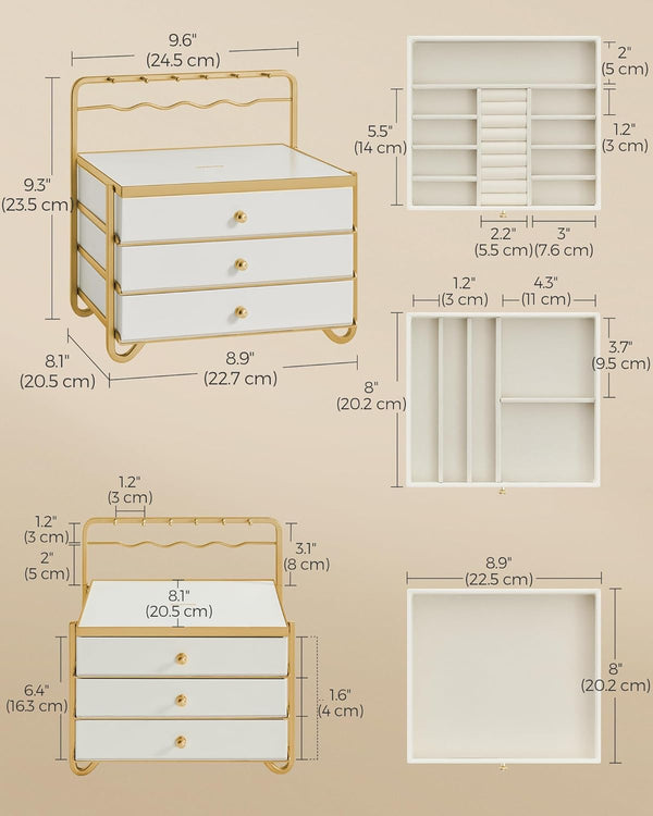 3-Tier Jewellery Organizer - Drawers & Hanging Rack