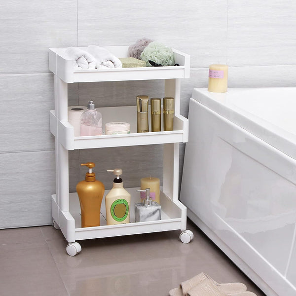 3-Tier Plastic Rolling Storage Cart with Wheels, White - Karrari