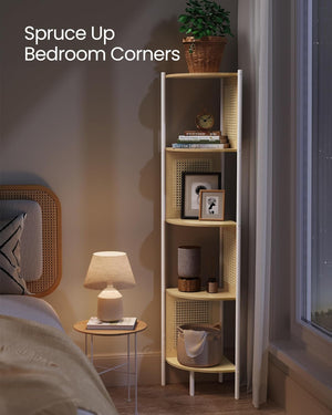 5-Tier Boho Corner Shelf Stand - Polyrattan Sides - Karrari