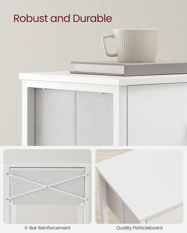 White Side Table with Fabric Drawer - Karrari
