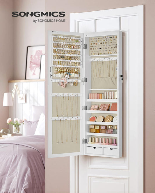 Jewellery Cabinet Armoire, Lockable Wall-Mounted Storage Organiser Unit for Necklace Earring