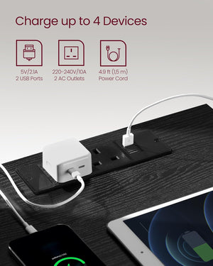 Bedside Tables with Power Strip Set of 2 - Ebony Black - Karrari