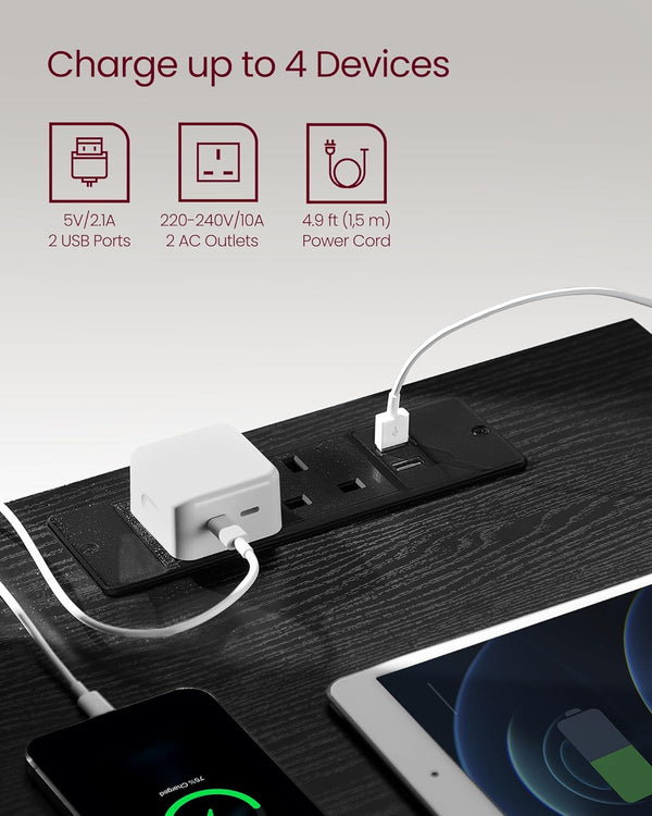 Bedside Tables with Power Strip Set of 2 - Ebony Black - Karrari