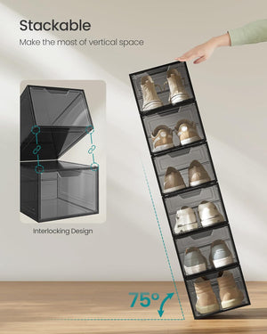 6-Pack Plastic Shoe Storage Boxes – Stackable