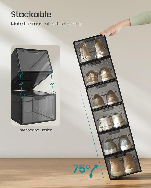 6-Pack Plastic Shoe Storage Boxes – Stackable
