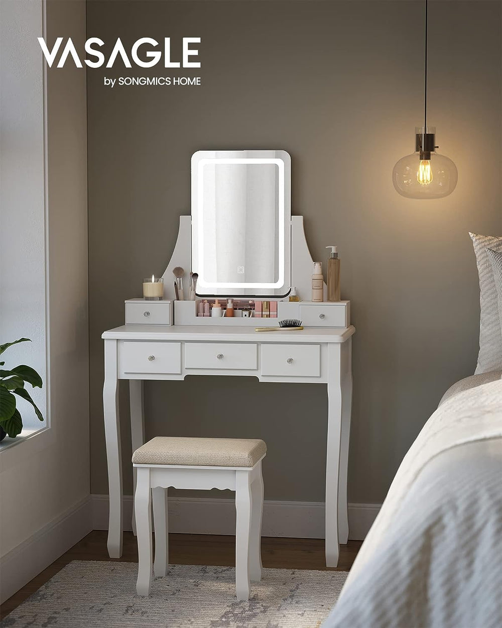 Dressing Table with LED Mirror, Stool & Storage - Karrari