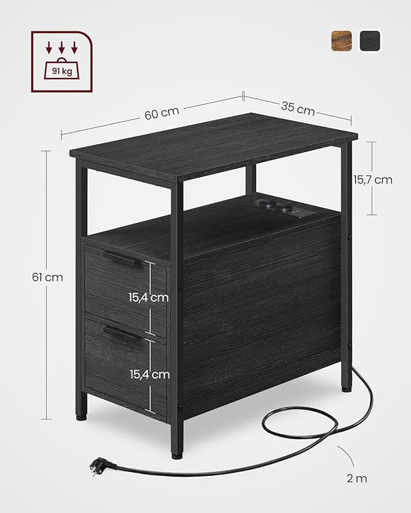 Side Table with Power Strip & Drawers - Karrari