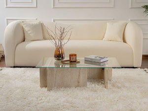 Elegant Coffee Table Top Tempered Glass - Travertine Colour - Karrari