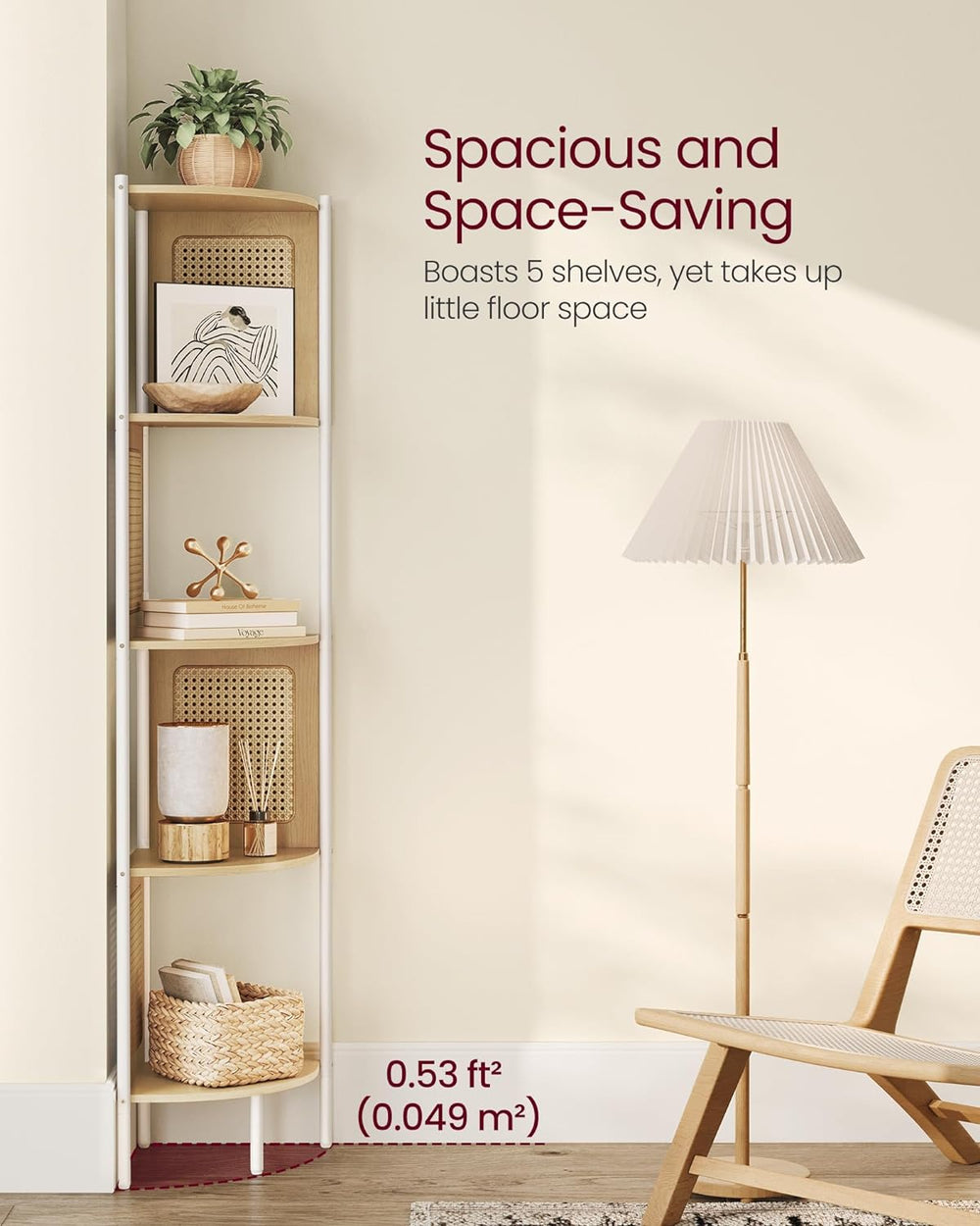 5-Tier Boho Corner Shelf Stand - Polyrattan Sides - Karrari