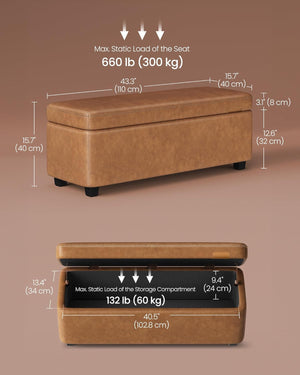 Storage Ottoman Bench – Leather Look, Mid-Century Design