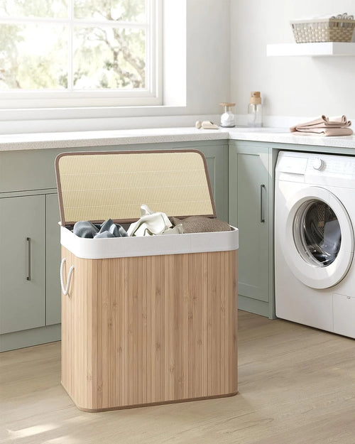 150L 3-Section Foldable Laundry Hamper - Lid & Handles