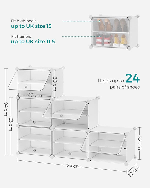 6-Slot Interlocking Shoe Rack Cabinet (White) - Karrari