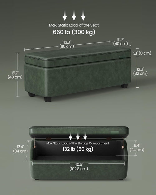 Storage Ottoman Bench – Leather Look, Mid-Century Design - Karrari