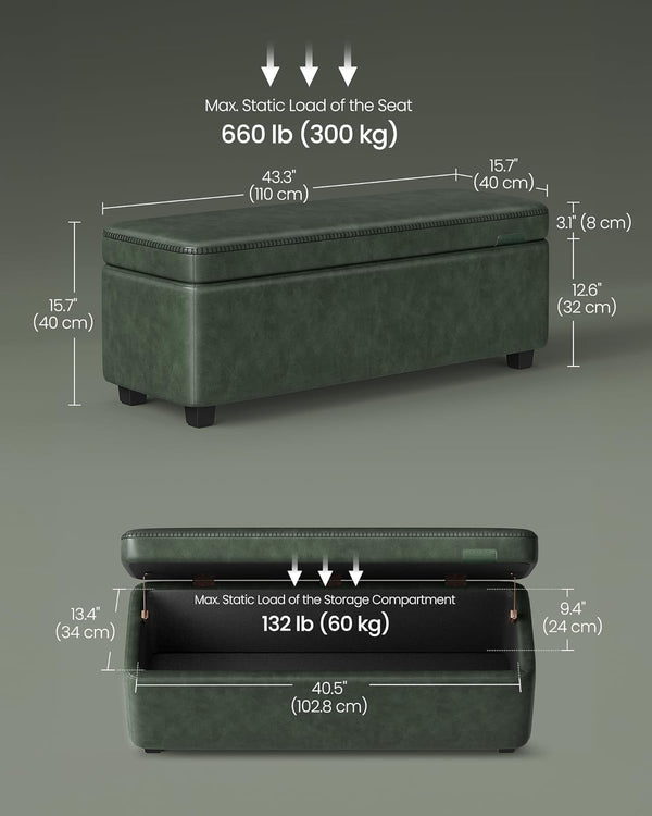 Storage Ottoman Bench – Leather Look, Mid-Century Design