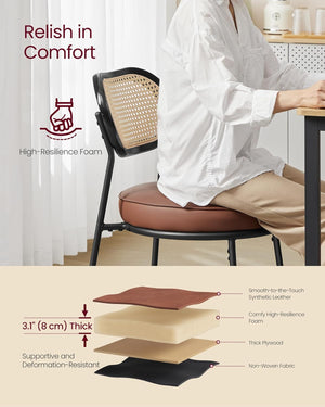 Dining Chairs – Rattan Back & PU Padded Seat (Set of 2)