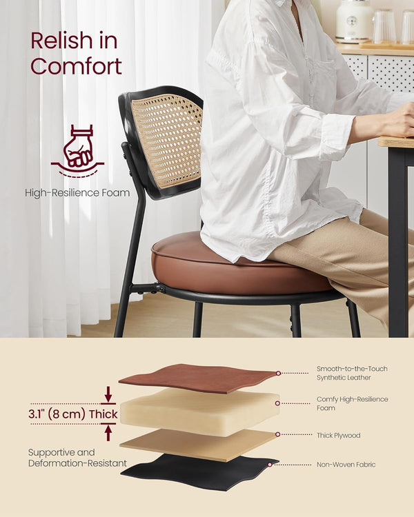Dining Chairs – Rattan Back & PU Padded Seat (Set of 2)
