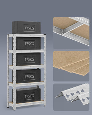 Heavy-Duty Garage Shelving Unit -Set of 2 (30x75x150cm)