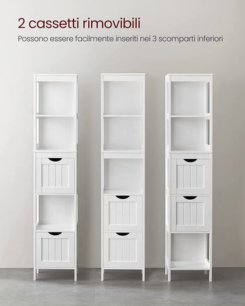 Tall Bathroom Cabinet, Bathroom Cabinet with 2 Drawers and 3 Open Compartments